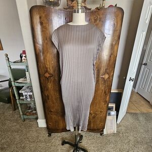 Elegant Taupe Pleated Dress